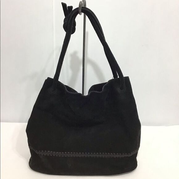 BOTTEGA VENETA Black Suede Leather Structured Top Handle Drawstring Shoulder Bag - Picture 1 of 16